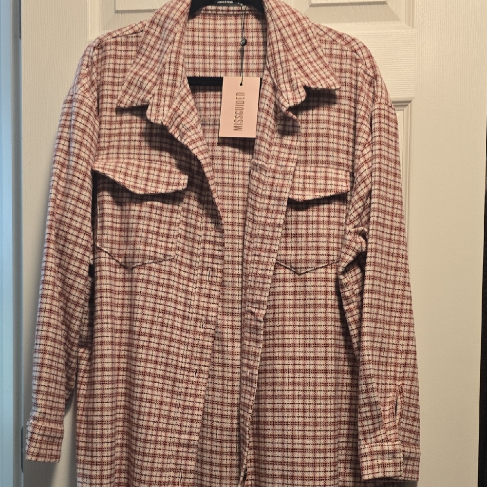 Missguided - Pink Plaid Utility Shacket (Oversized)